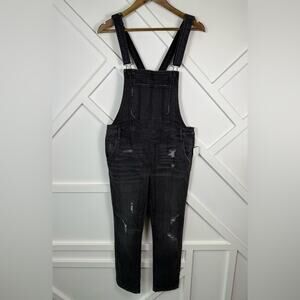 NWT Gray Saks Fifth Avenue Skinny Denim Overalls in Black Orchid Size 29